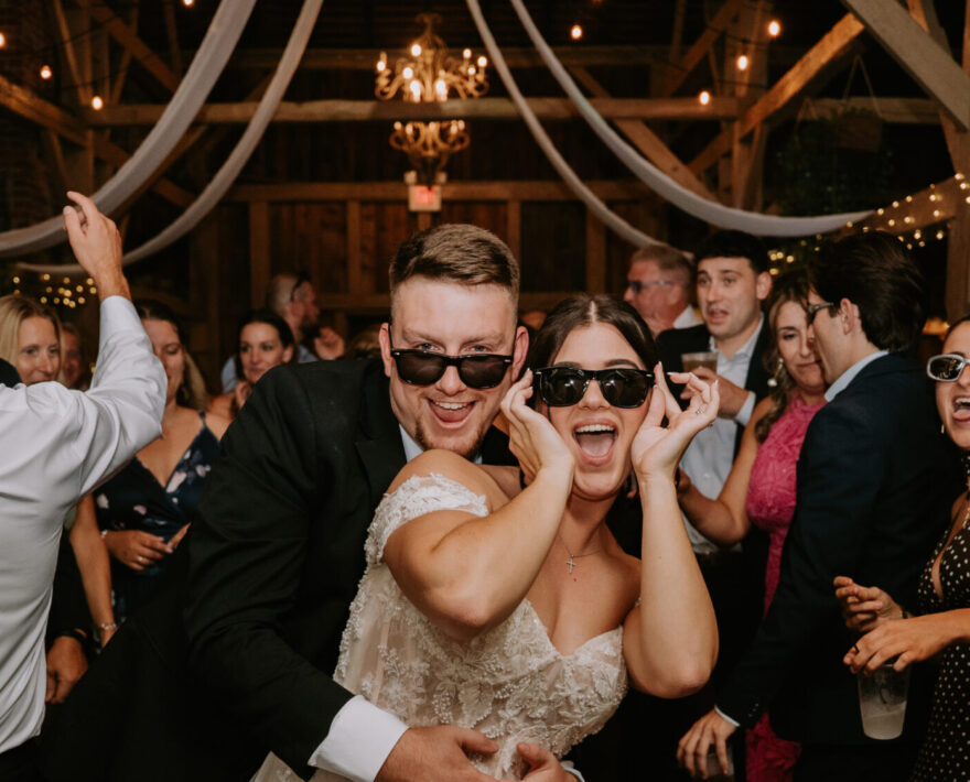 Crowd dancing at wedding reception in Pennsylvania Poconos