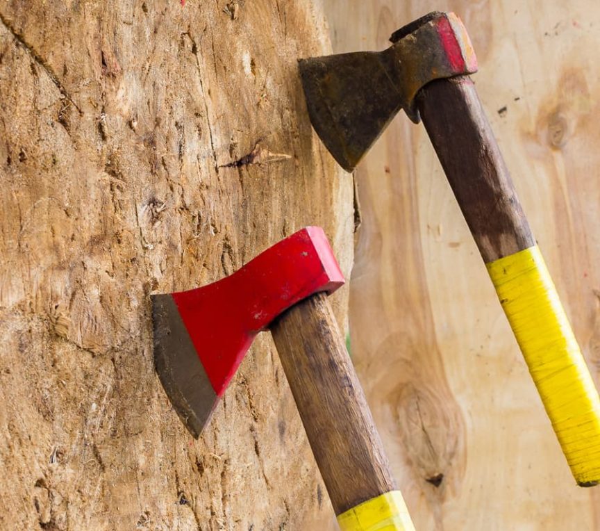 Two axes in wood at Poconos axe throwing