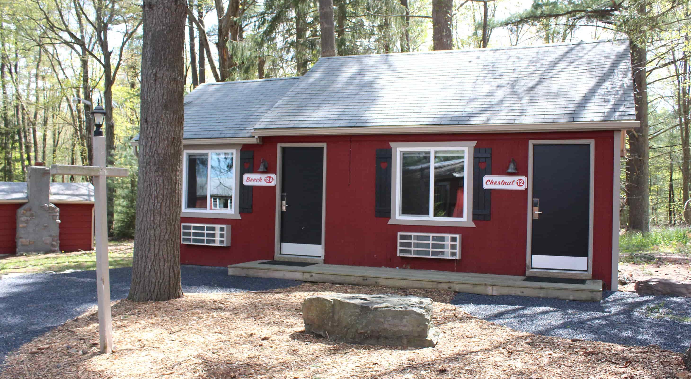 Red cottages offering Pocono accommodations