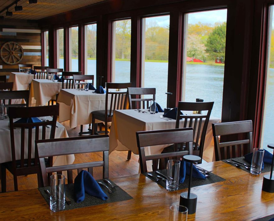 Waterfront dining room at Memorytown PA restaurant at Grange Valley