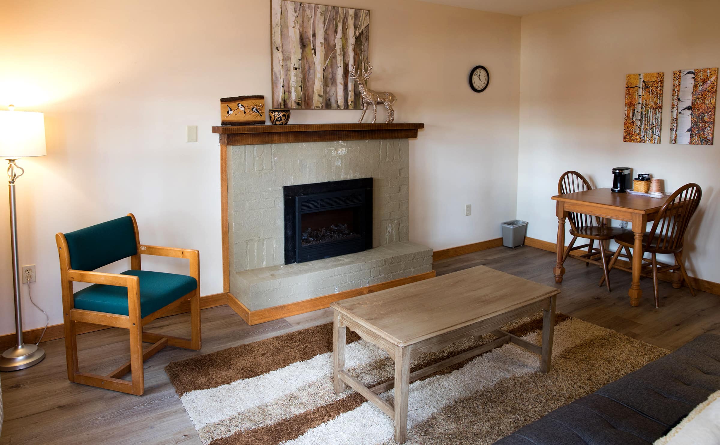 Fireplace in cottage offering accommodations in the Poconos
