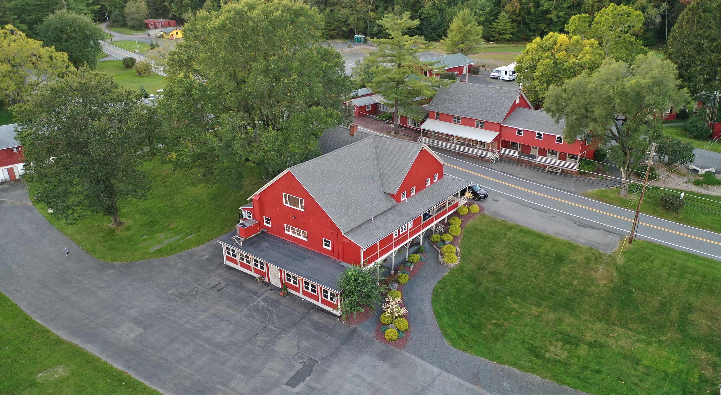 Red event barn at year round venue in Mount Pocono, PA