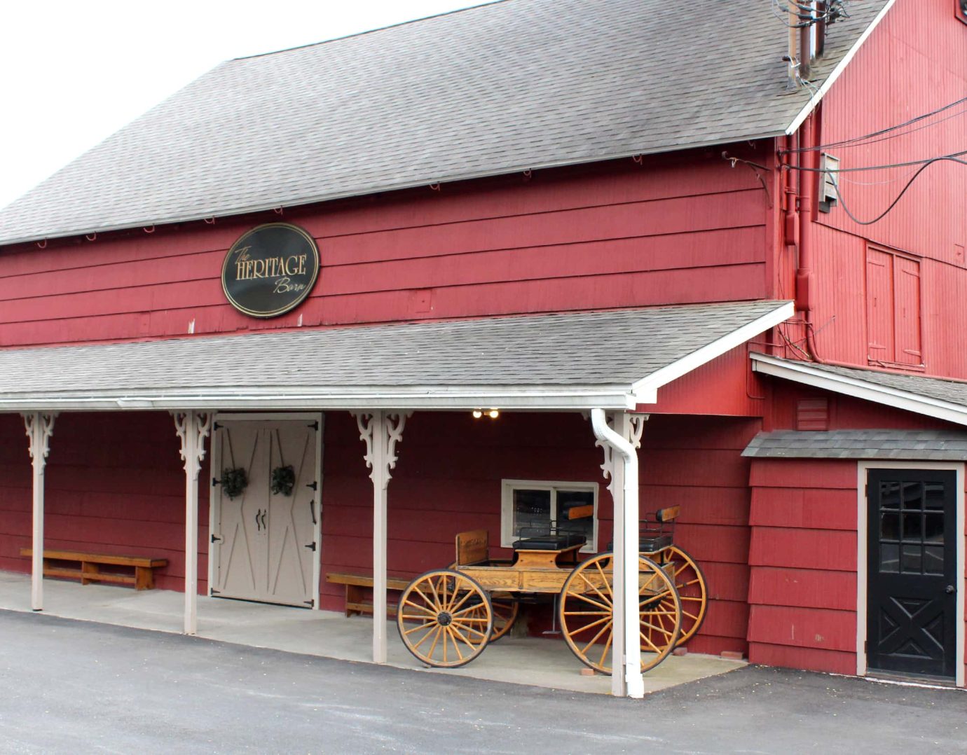 Red event barn at year round event venue in Mount Pocono, PA