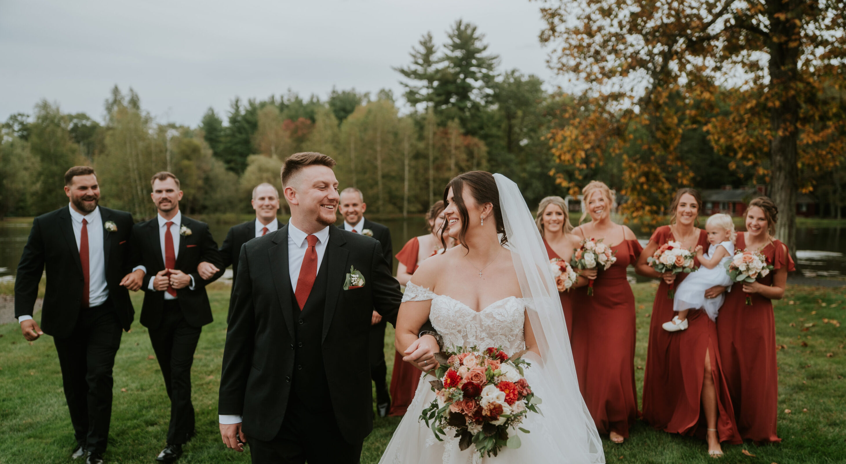 Crowd dancing at wedding reception in the Poconos