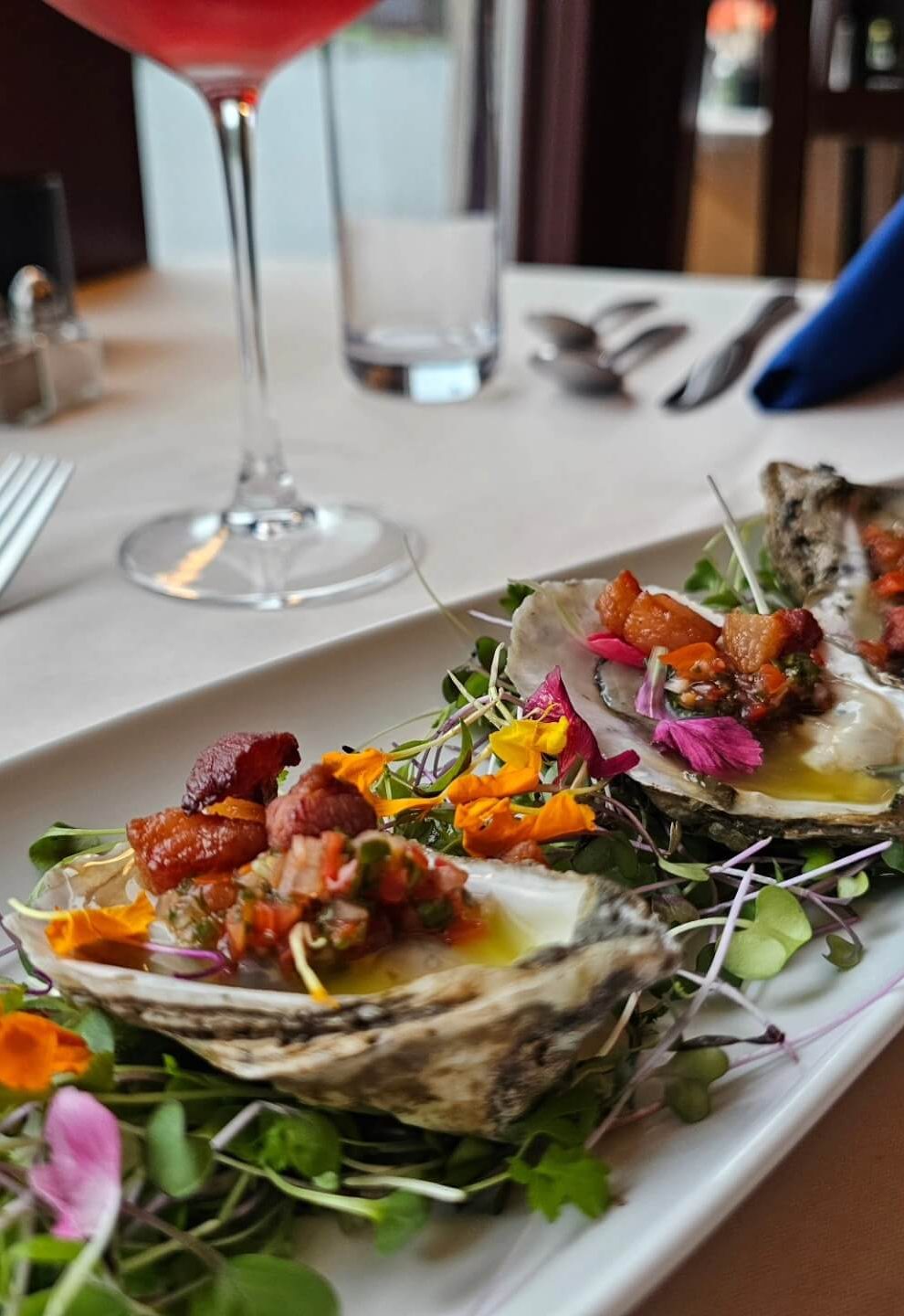 Oysters at waterfront restaurant in the Poconos