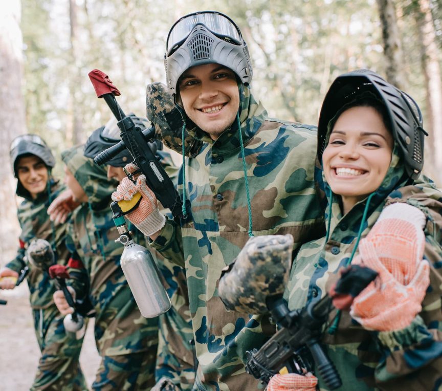 Happy paintball group in the Poconos