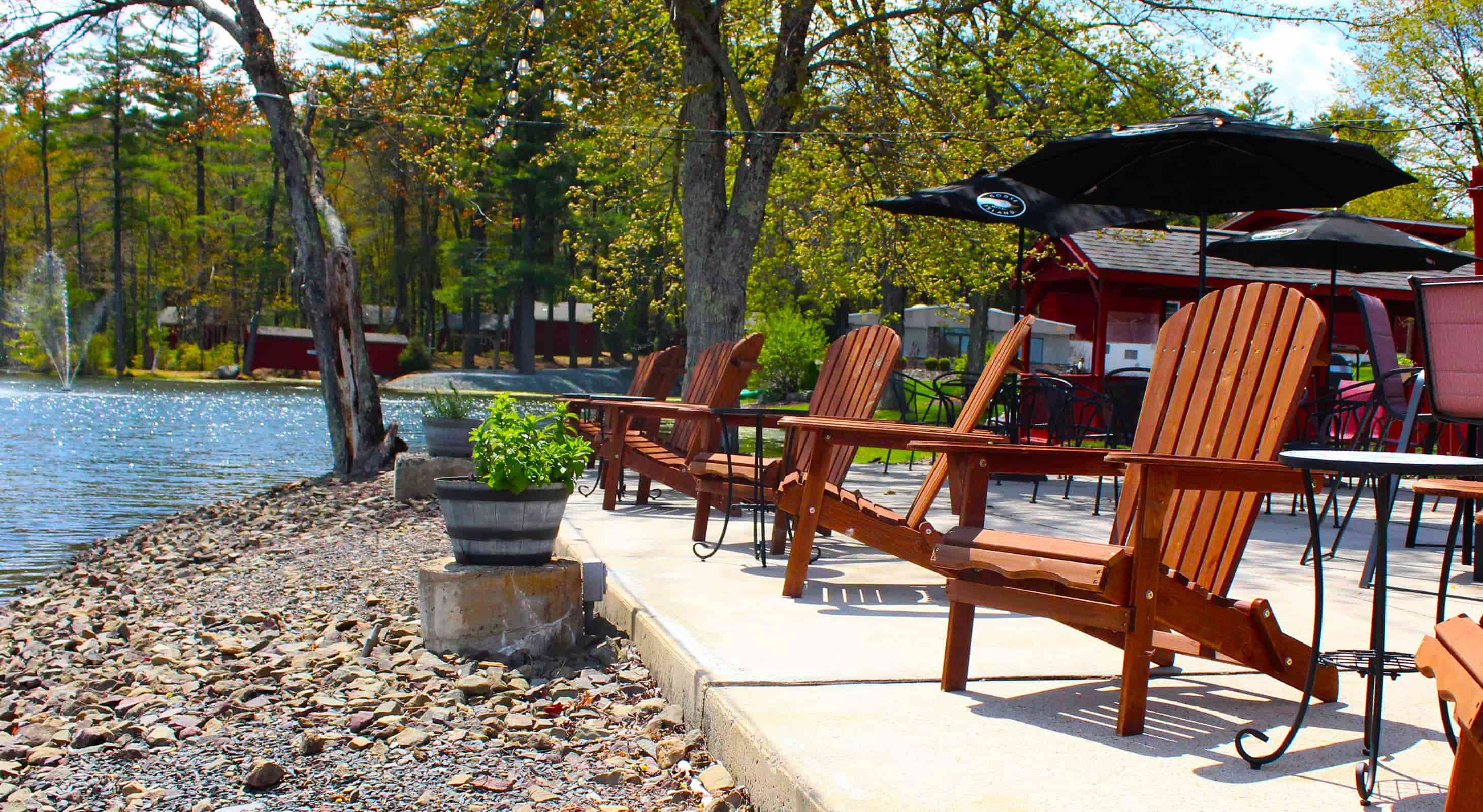 Chairs by the lake at Mount Pocono, PA hotel resort