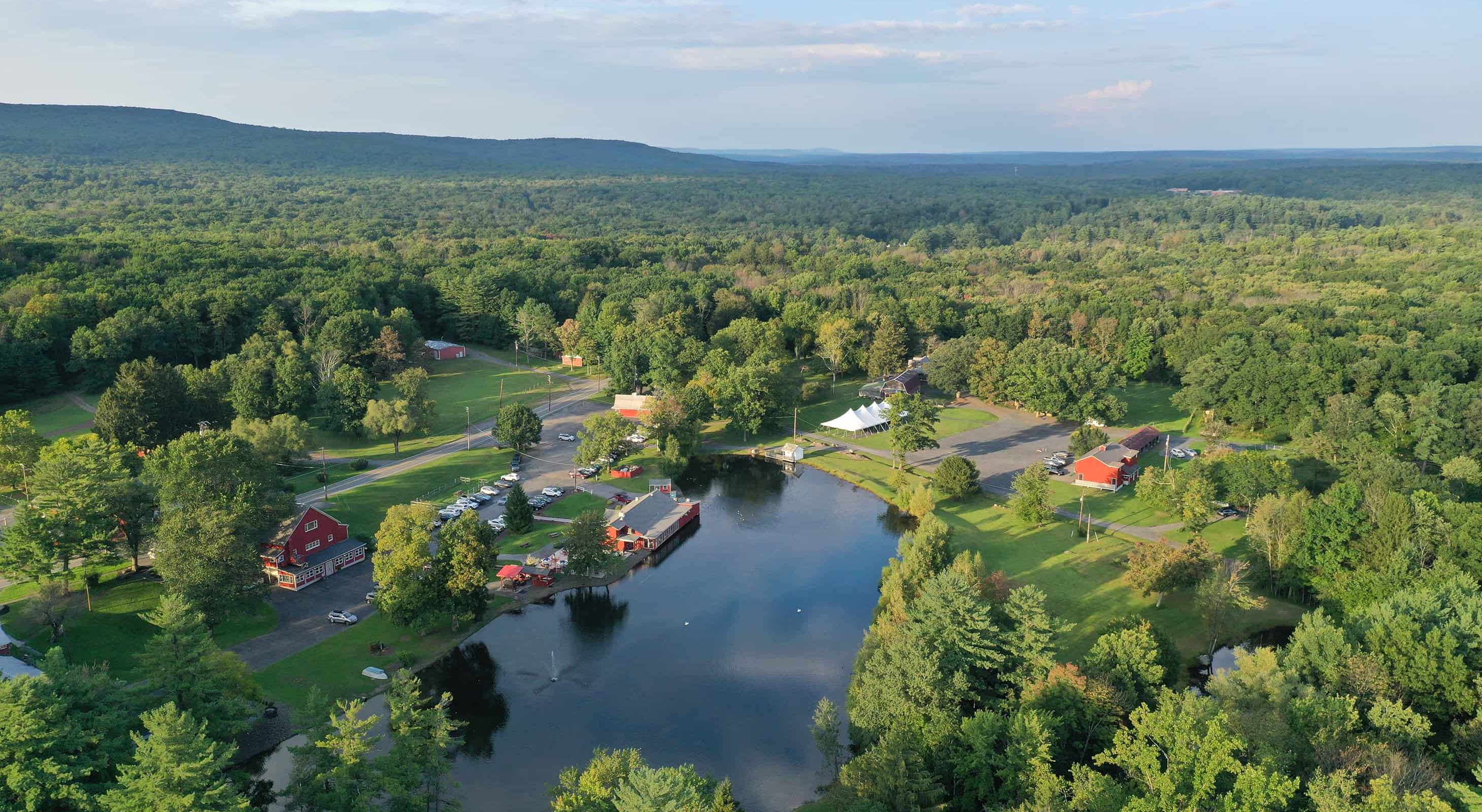 Aerial property view of Grange Valley event venue and hotel in Mt. Pocono, PA