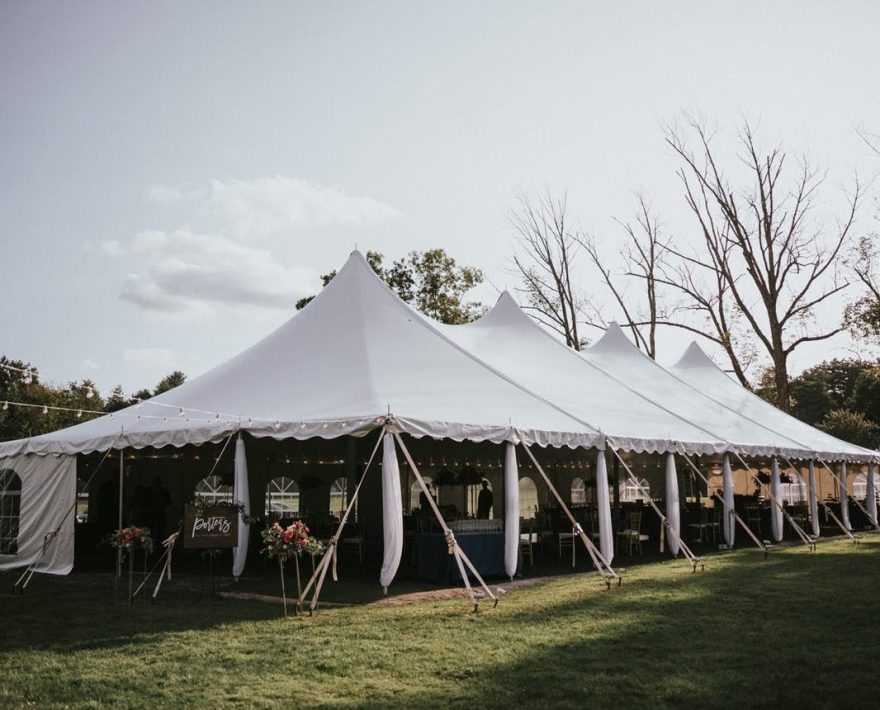 Tented events on lawn in mountain wedding venue in the Poconos
