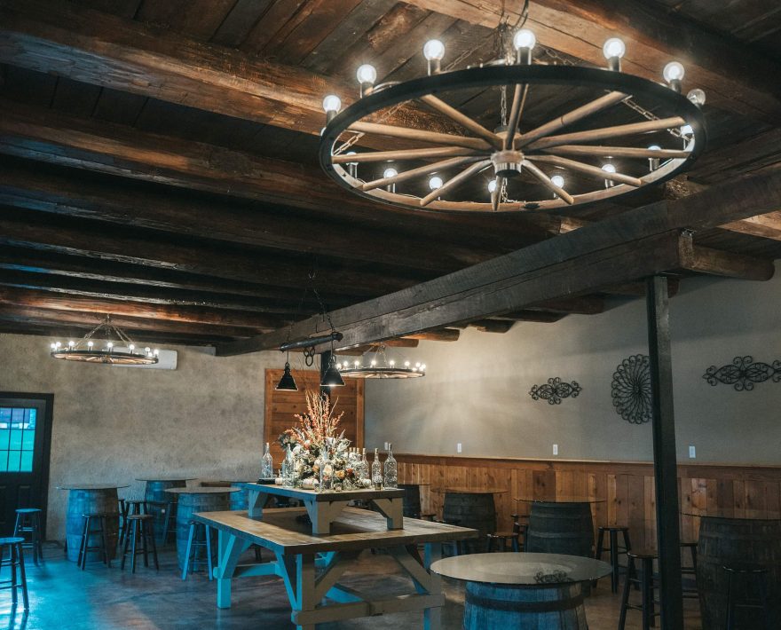 rustic event space with wagon wheel light in Mount Pocono, PA