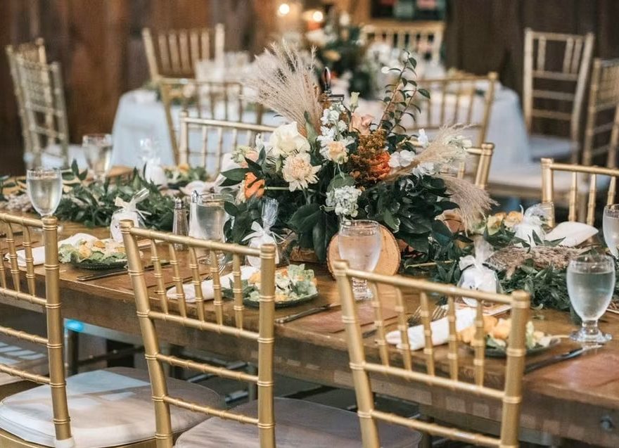 Elegant gold chairs at Poconos wedding venue