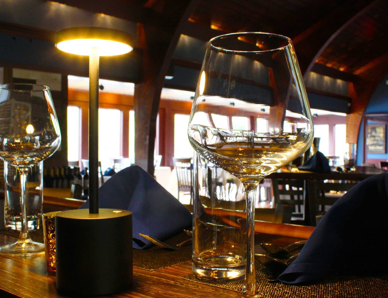 Wine glasses on bar in the Poconos