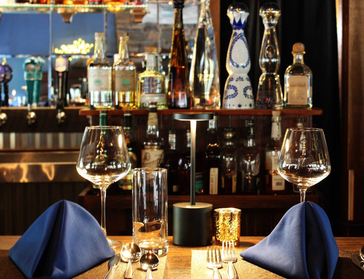 Wine glasses on bar in the Poconos
