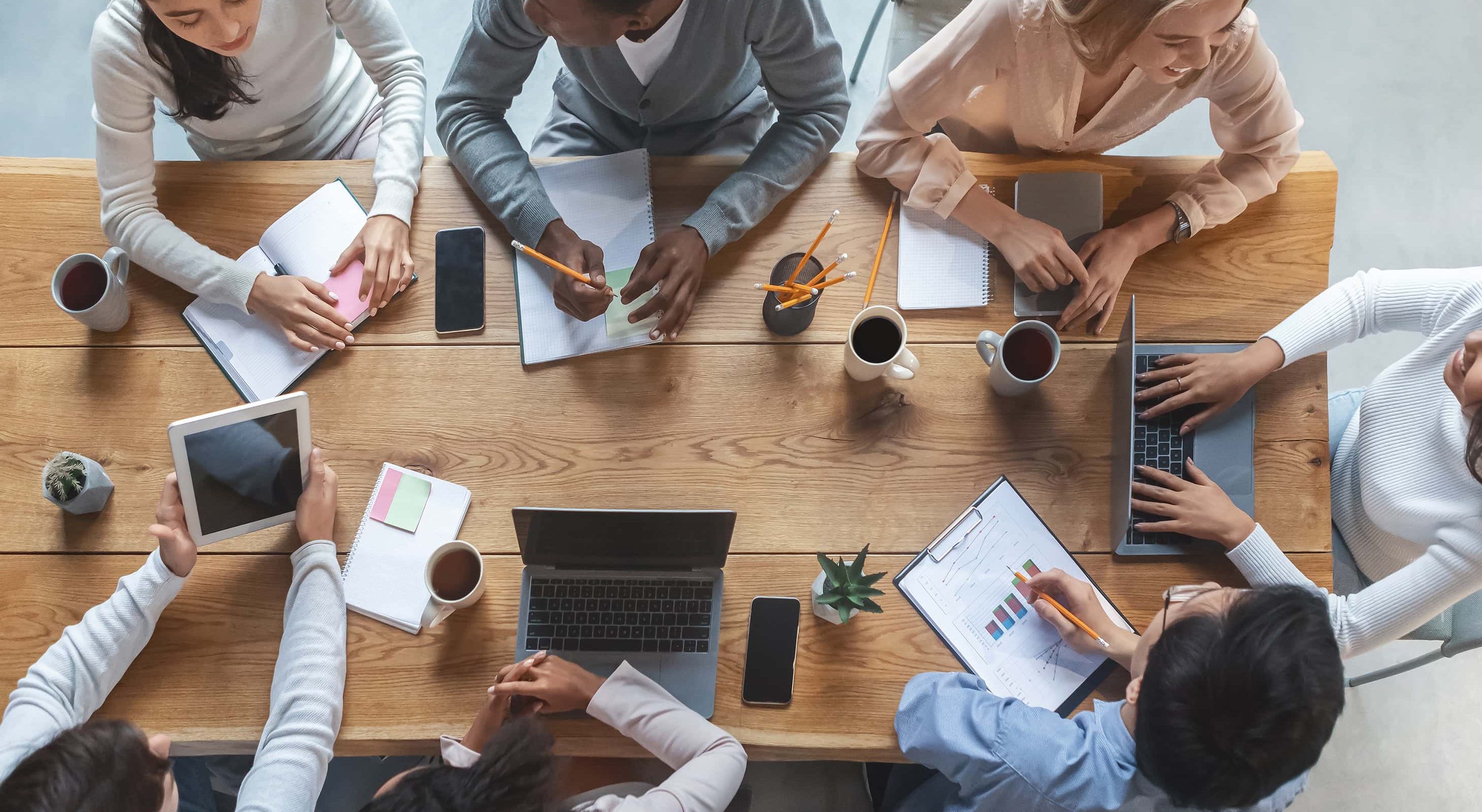 Group of happy co-workers at mountain retreat in the Poconos