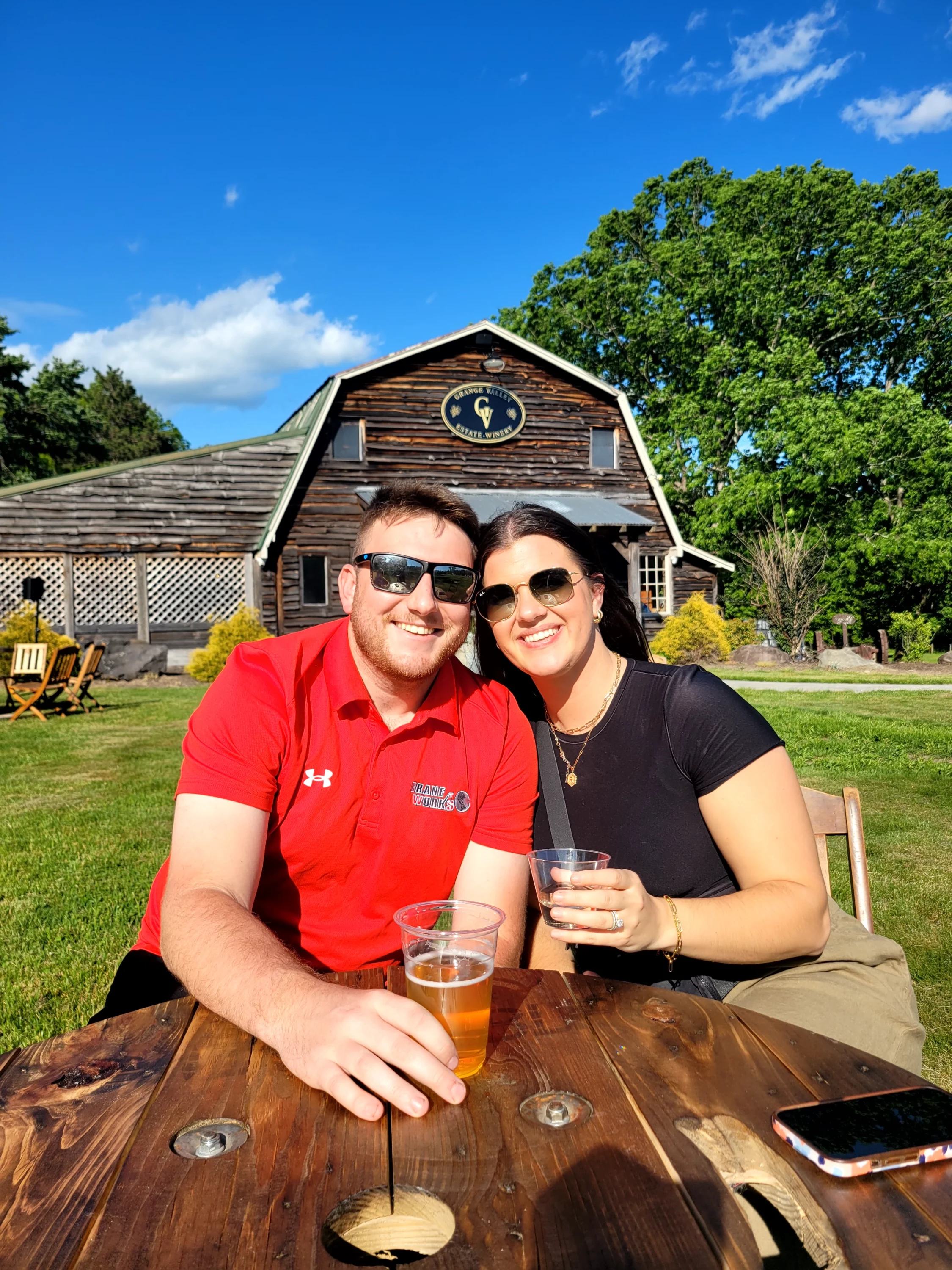couple drinking wine together at a winery in the Pocono Mountains