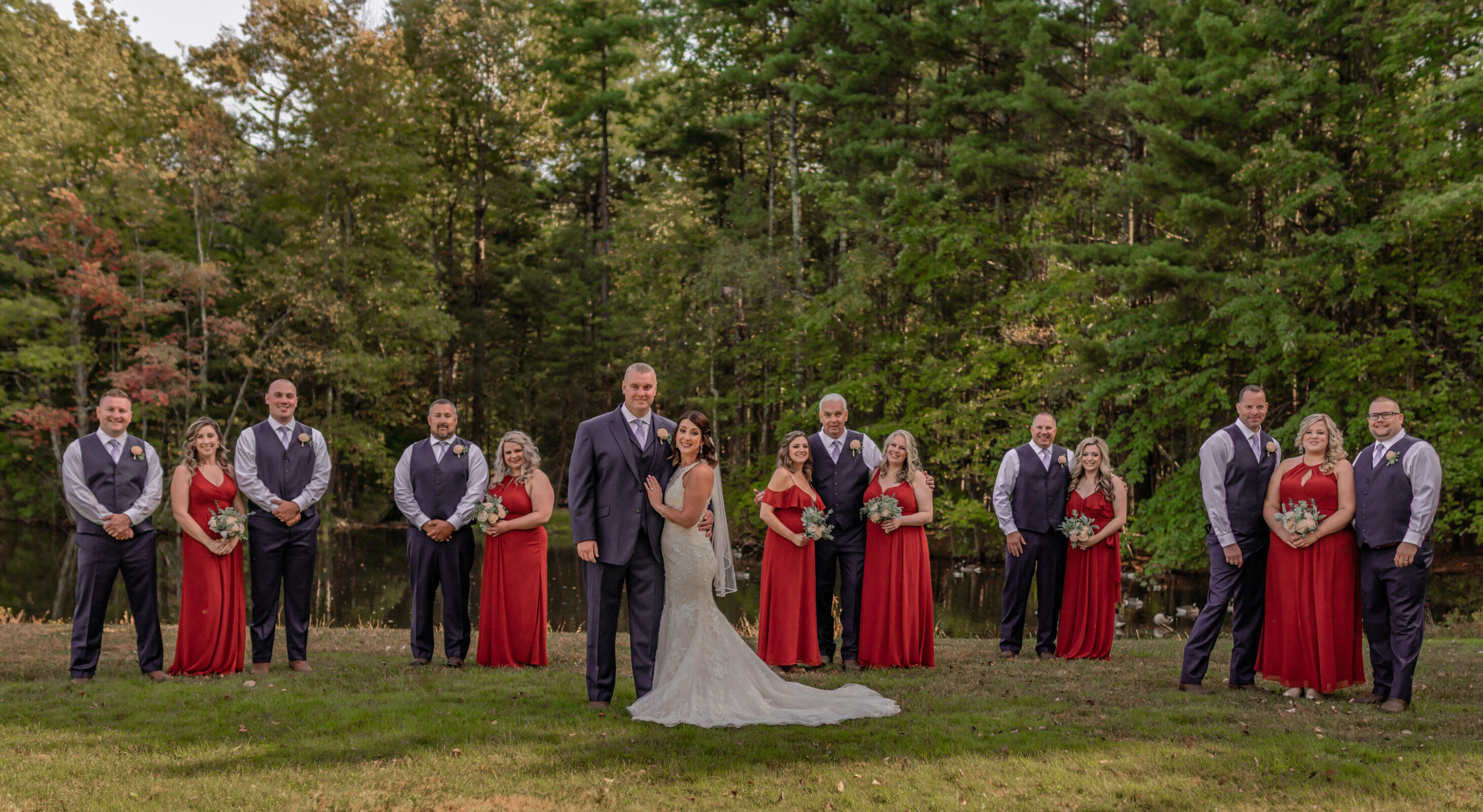 Bride and groom on lake at hotel in the Poconos, PA